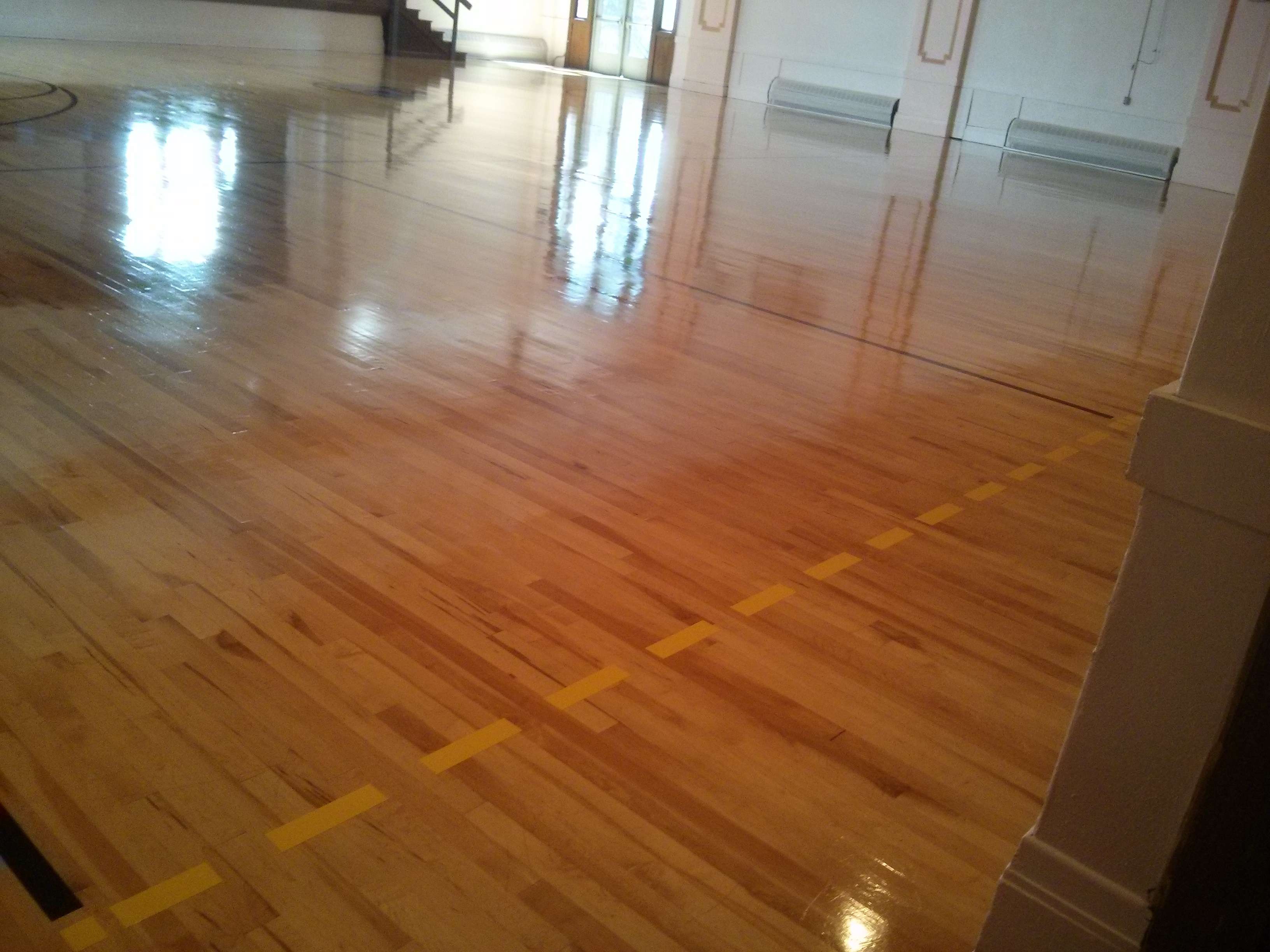 Wood Gym Floor Scrub and Clear High Gloss Gym Coating Services in Minneapolis, MN image 1